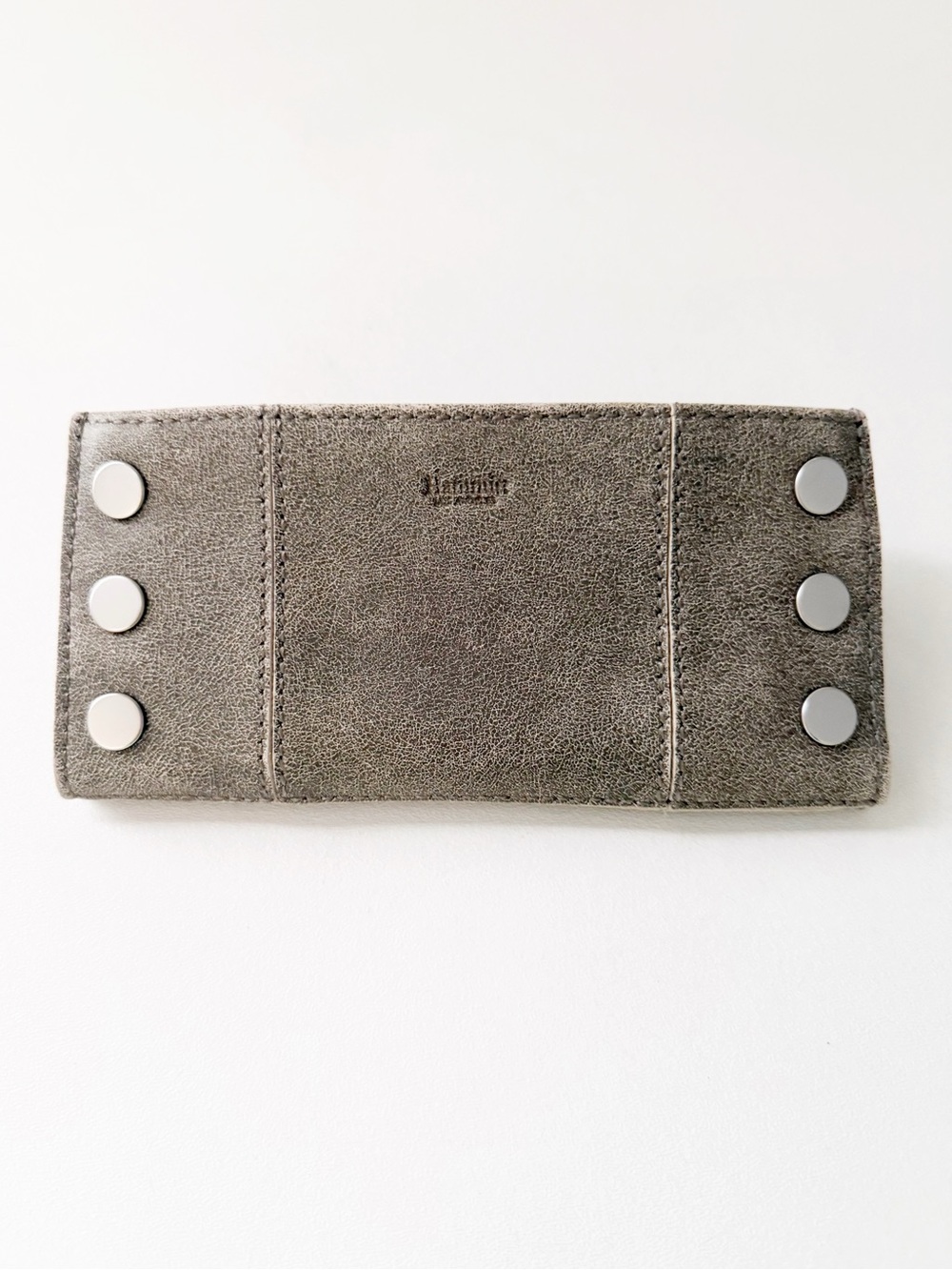 Hammitt 110 North Leather Wallet Taupe Pewter Silver Studded Minimalist Designer